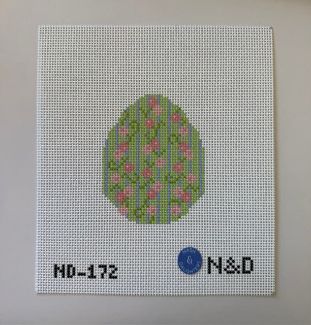 Pink and Green Floral Egg Needlepoint Canvas