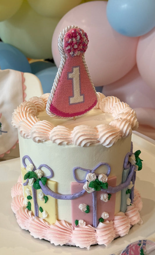 1st Birthday Pink Girl Hat Needlepoint Canvas