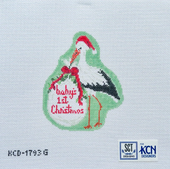 Baby's 1st Christmas - Green Stork Needlepoint Canvas