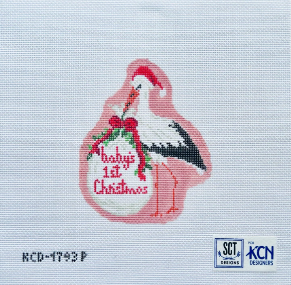 Baby's 1st Christmas - Pink Stork Needlepoint Canvas