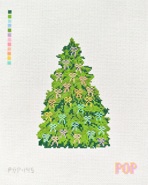 Rainbow Bow Christmas Tree Needlepoint Canvas