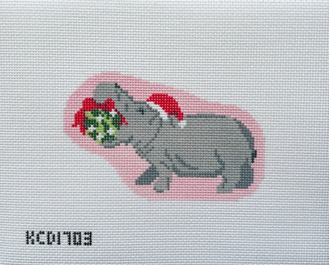 Holiday Hippo Needlepoint Canvas