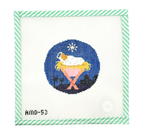 Away in a Manger Round Needlepoint Canvas