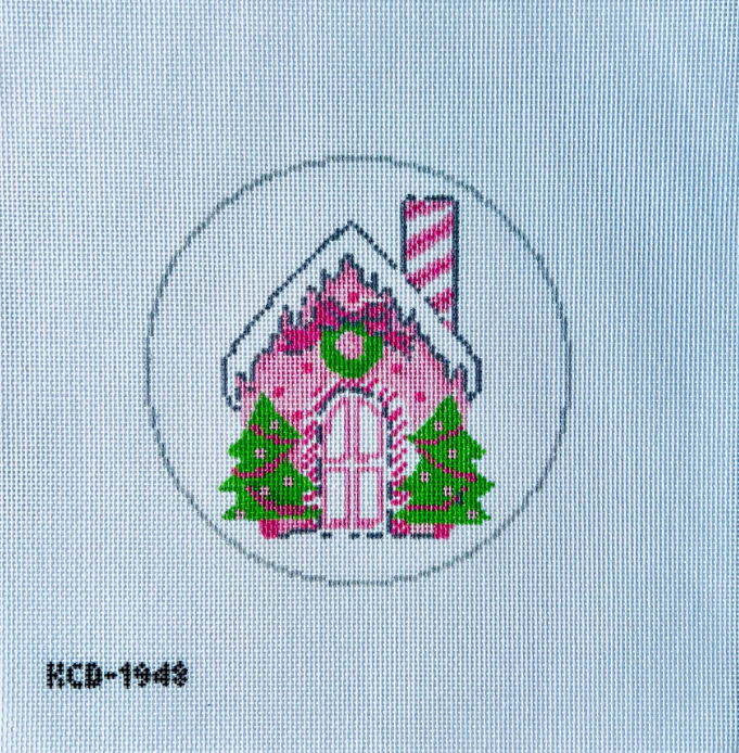 Pink Gingerbread House Needlepoint Canvas