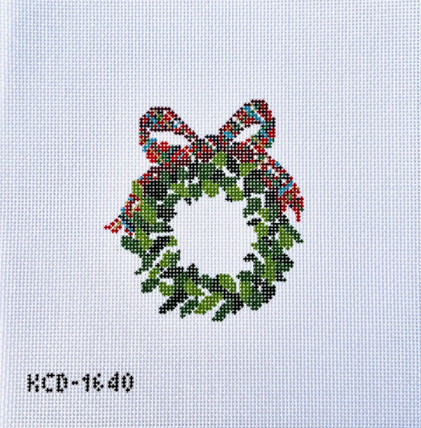 Plaid Bow Wreath Needlepoint Canvas