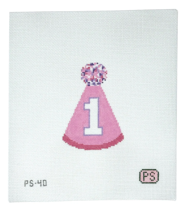1st Birthday Pink Girl Hat Needlepoint Canvas