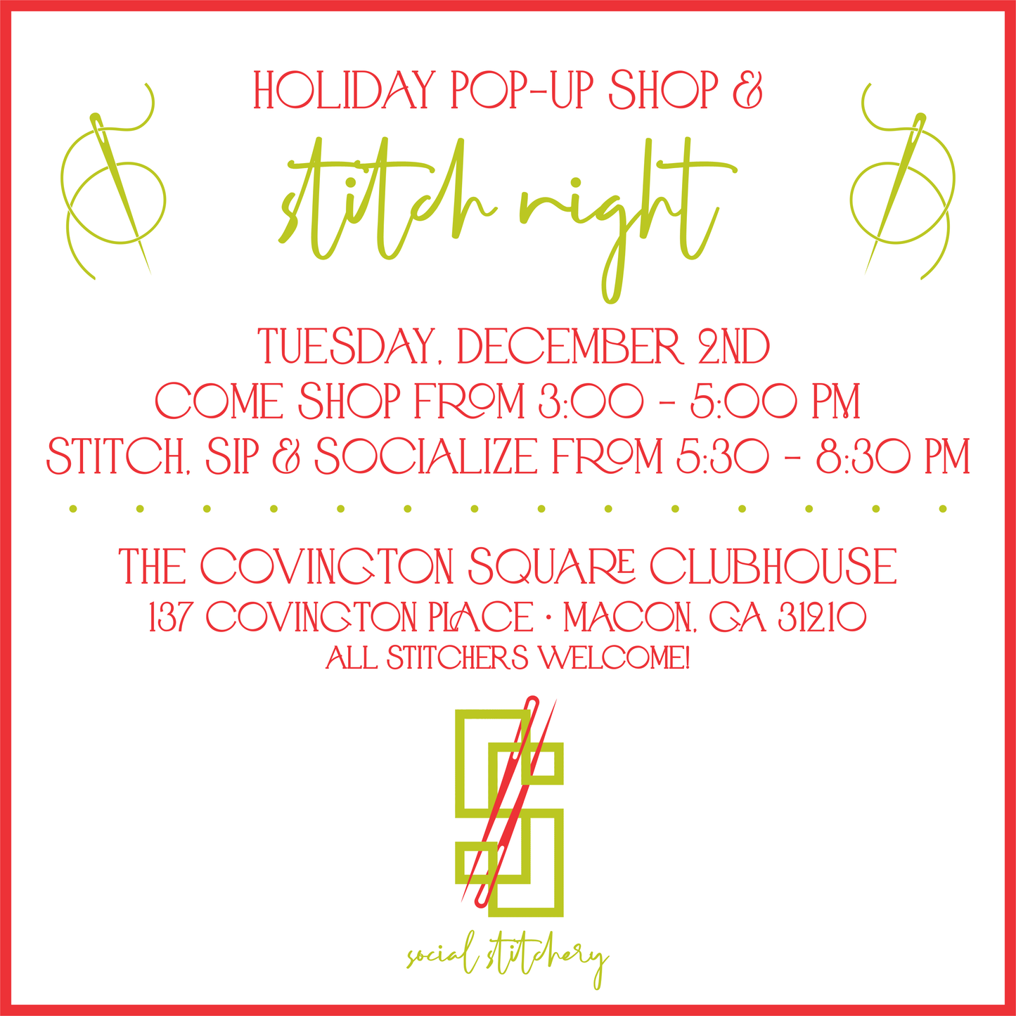 Stitch Night & Holiday Pop-Up Shop - All Stitchers Welcome!