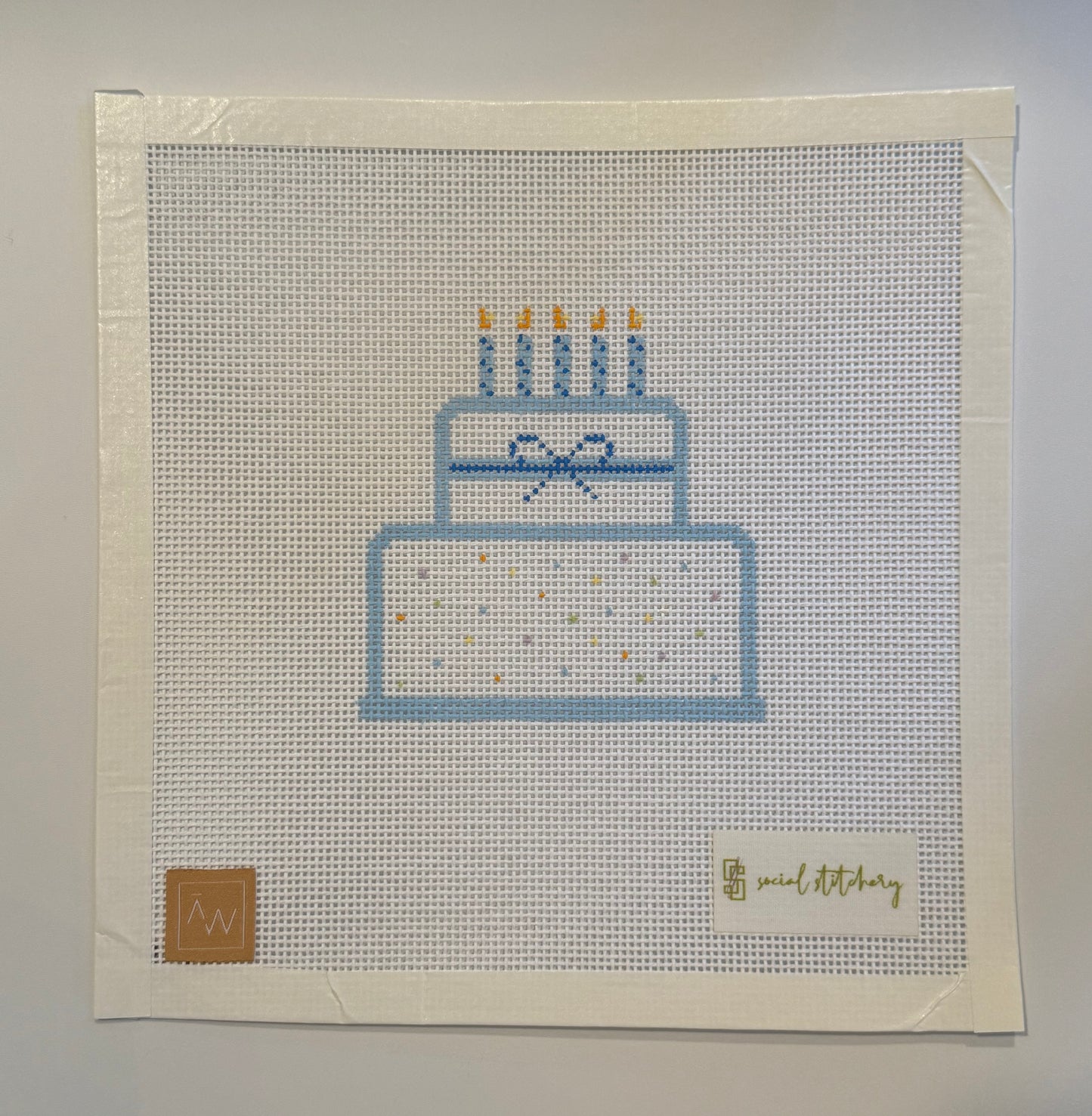 Birthday Cake - Blue Needlepoint Canvas