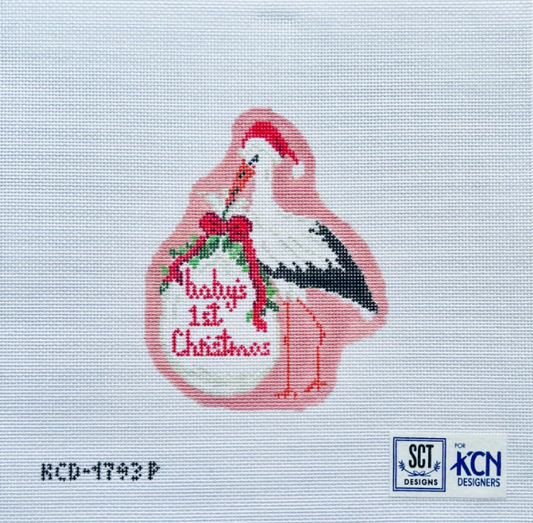 Baby's 1st Christmas - Pink Stork Needlepoint Canvas