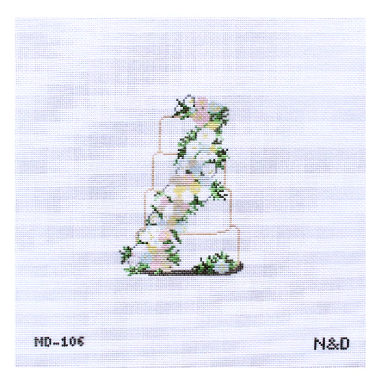 Cream and Pastel Flowers Wedding Cake Needlepoint Canvas