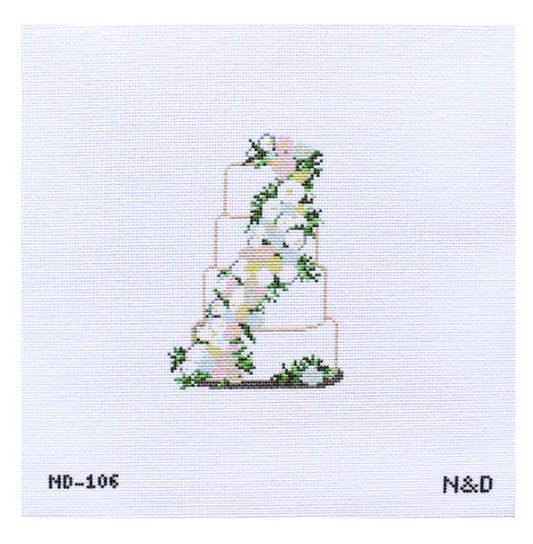 Cream and Pastel Flowers Wedding Cake Needlepoint Canvas