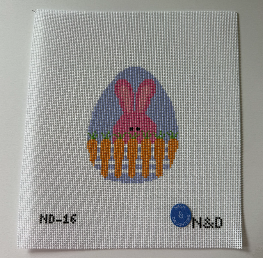 Bunny With Carrot Fence Egg Needlepoint Canvas