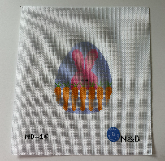 Bunny With Carrot Fence Egg Needlepoint Canvas