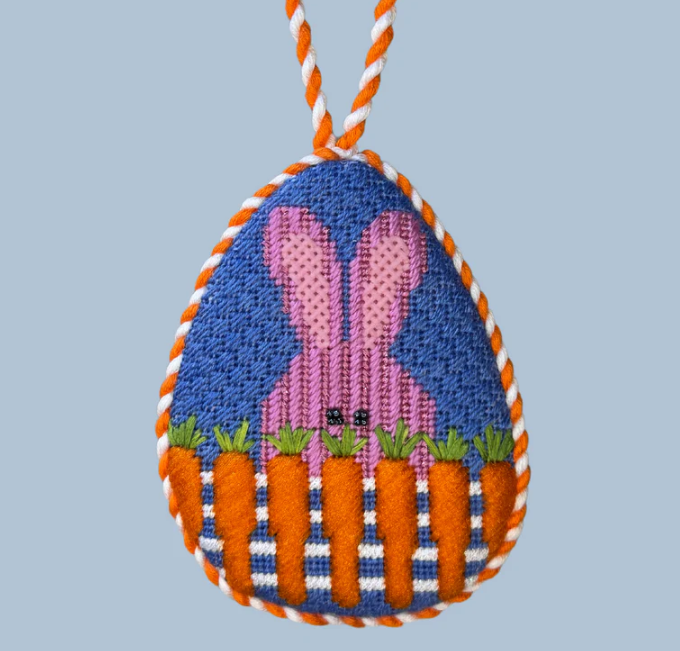 Bunny With Carrot Fence Egg Needlepoint Canvas