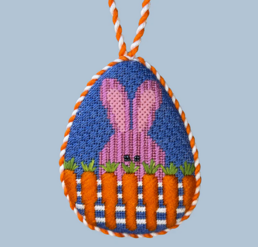 Bunny With Carrot Fence Egg Needlepoint Canvas
