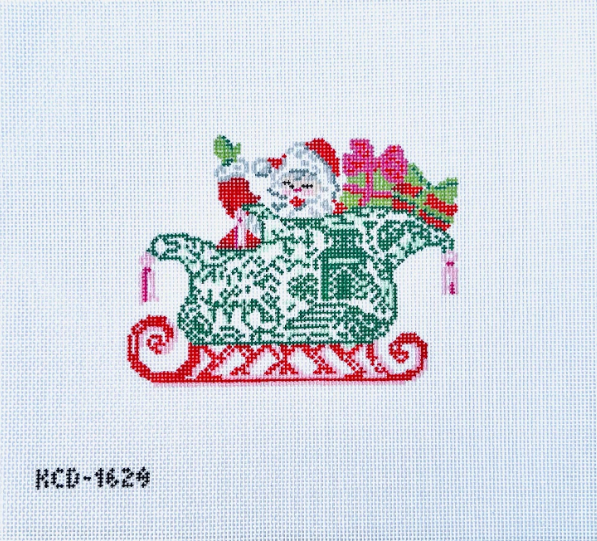 Chinoiserie Sleigh with Santa Needlepoint Canvas