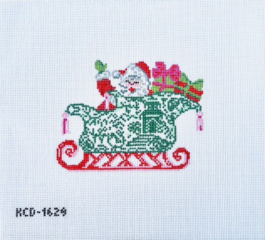 Chinoiserie Sleigh with Santa Needlepoint Canvas