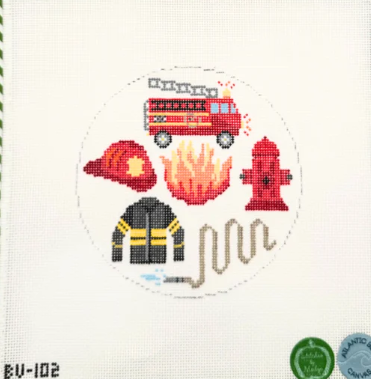 Hometown Heroes Firefighter Round Needlepoint Canvas