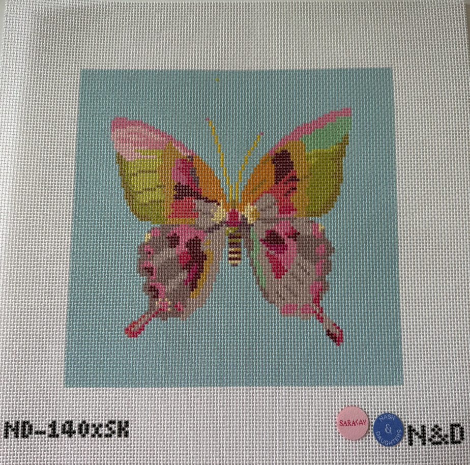 Gold & Green Butterfly 8 Inch Needlepoint Canvas