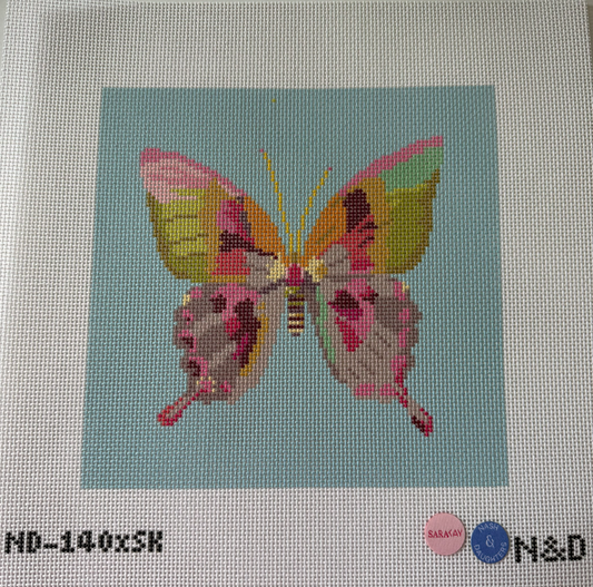 Gold & Green Butterfly 8 Inch Needlepoint Canvas