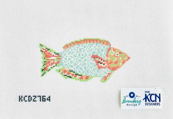 Green and Orange Parrotfish Needlepoint Canvas