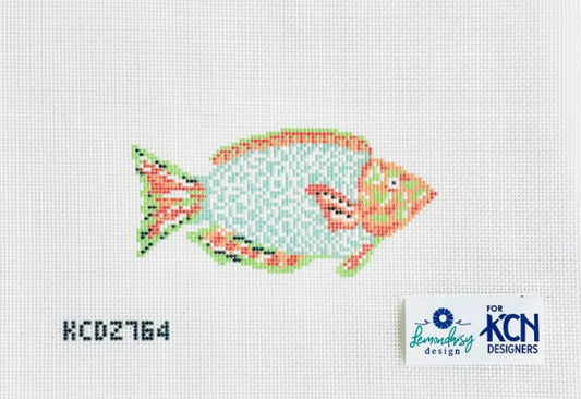Green and Orange Parrotfish Needlepoint Canvas