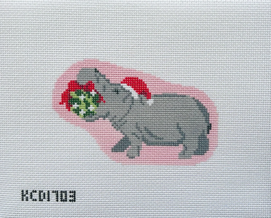 Holiday Hippo Needlepoint Canvas
