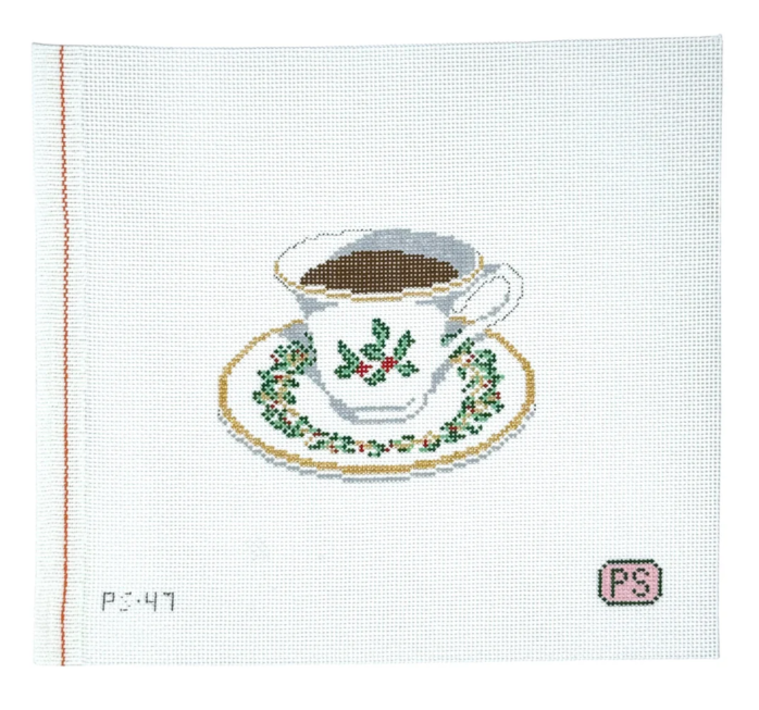 Holiday Teacup Needlepoint Canvas