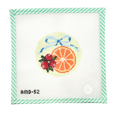 Orange & Cranberry Bow Round Needlepoint Canvas