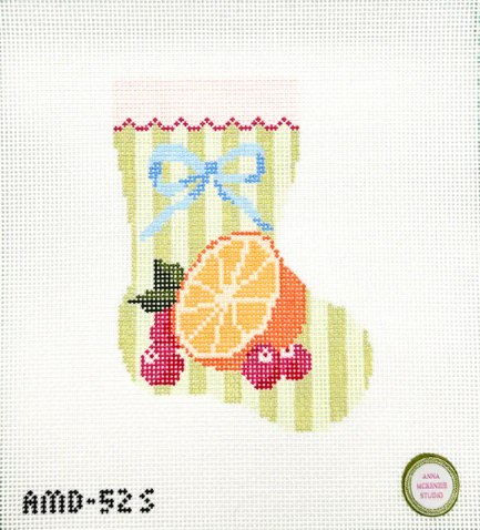 Orange & Cranberry Bow Mini Stocking Needlepoint Canvas