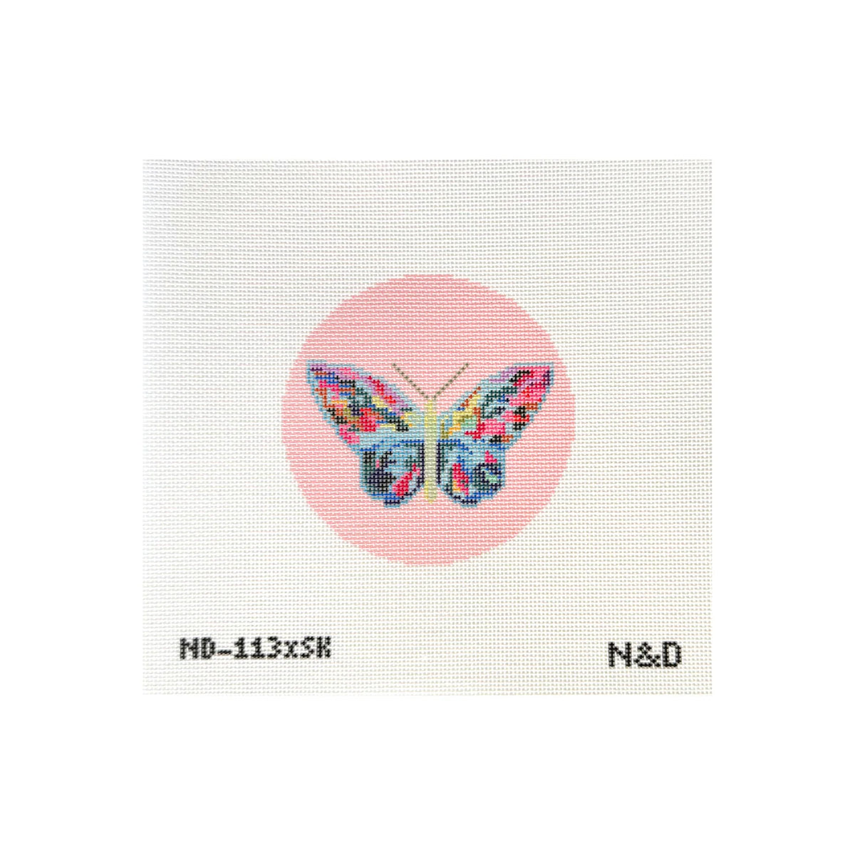 Butterfly Round on Pink Needlepoint Canvas