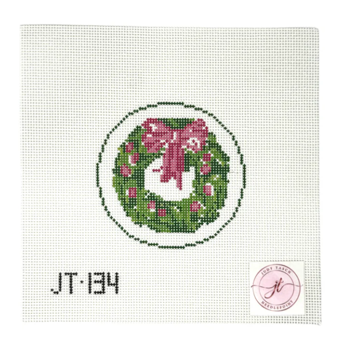 Pink and Green Wreath Needlepoint Canvas