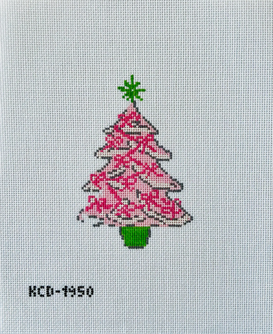 Pink Tree with Bows Needlepoint Canvas