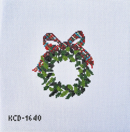 Plaid Bow Wreath Needlepoint Canvas