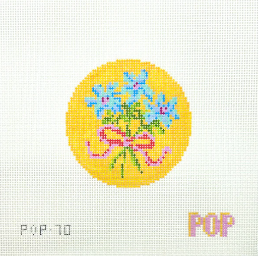 Yellow Floral Bow Round Needlepoint Canvas